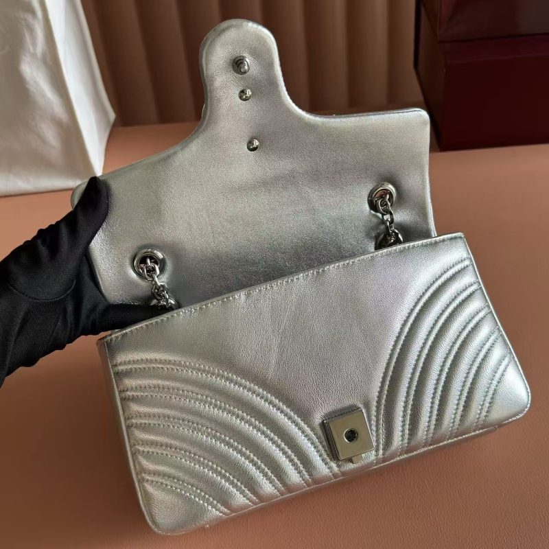 ecdbe44b0efc52869517acf476296d7f GG Marmont Small Shoulder Bag Metallic Silver Leather