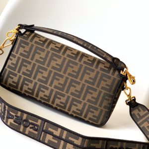 Fendi Baguette 27 Brown FF Jacquard Fabric Bag Ghw