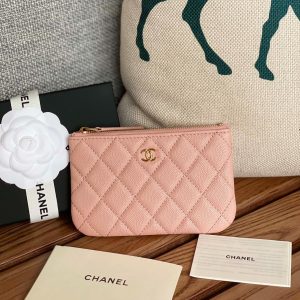 cc zipped wallet 15 light pink caviar gold hardware