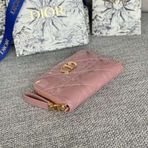 CD Logo Caro 11cm Compact Wallet Shiny Pink Calfskin