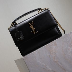 YSL Sunset Handbags 25cm Black Cowhide