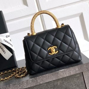 Chanel 2026 Quilted Coco Handle Flap Bag 14cm Black Calfskin