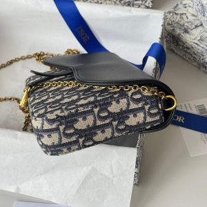 CD S5907CNKO Medium Saddle Pouch with Chain 21.5cm Blue Jacquard Cowhide GHW