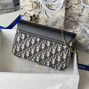 CD S5907CNKO Medium Saddle Pouch with Chain 21.5cm Blue Jacquard Cowhide GHW