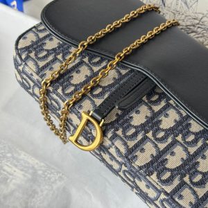 CD S5907CNKO Medium Saddle Pouch with Chain 21.5cm Blue Jacquard Cowhide GHW