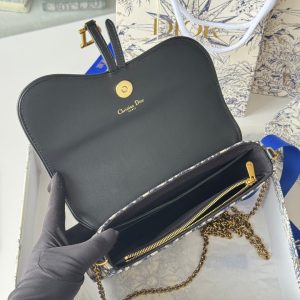 CD S5907CNKO Medium Saddle Pouch with Chain 21.5cm Blue Jacquard Cowhide GHW