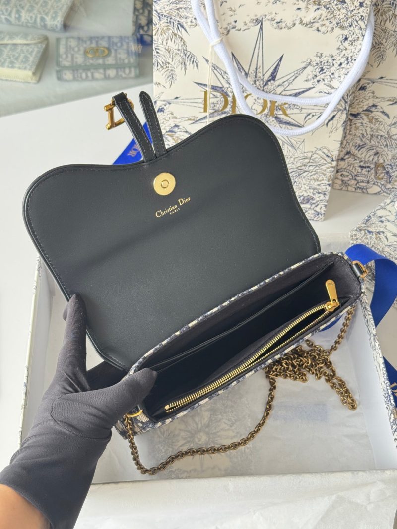 CD S5907CNKO Medium Saddle Pouch with Chain 21.5cm Blue Jacquard Cowhide GHW