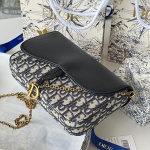 CD S5907CNKO Medium Saddle Pouch with Chain 21.5cm Blue Jacquard Cowhide GHW