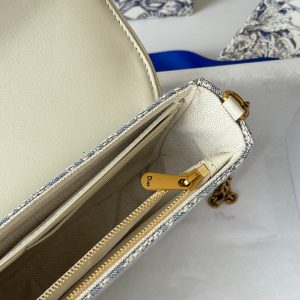 CD Medium Saddle Pouch with Chain 21.5cm White Grey Jacquard Cowhide GHW