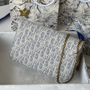 CD Medium Saddle Pouch with Chain 21.5cm White Grey Jacquard Cowhide GHW