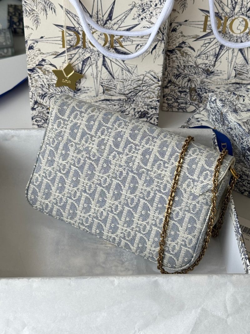 CD Medium Saddle Pouch with Chain 21.5cm White Grey Jacquard Cowhide GHW