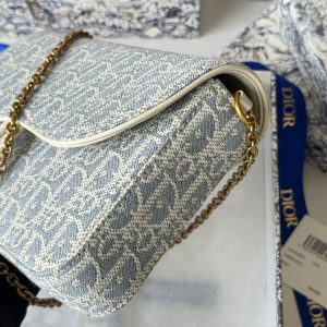 CD Medium Saddle Pouch with Chain 21.5cm White Grey Jacquard Cowhide GHW