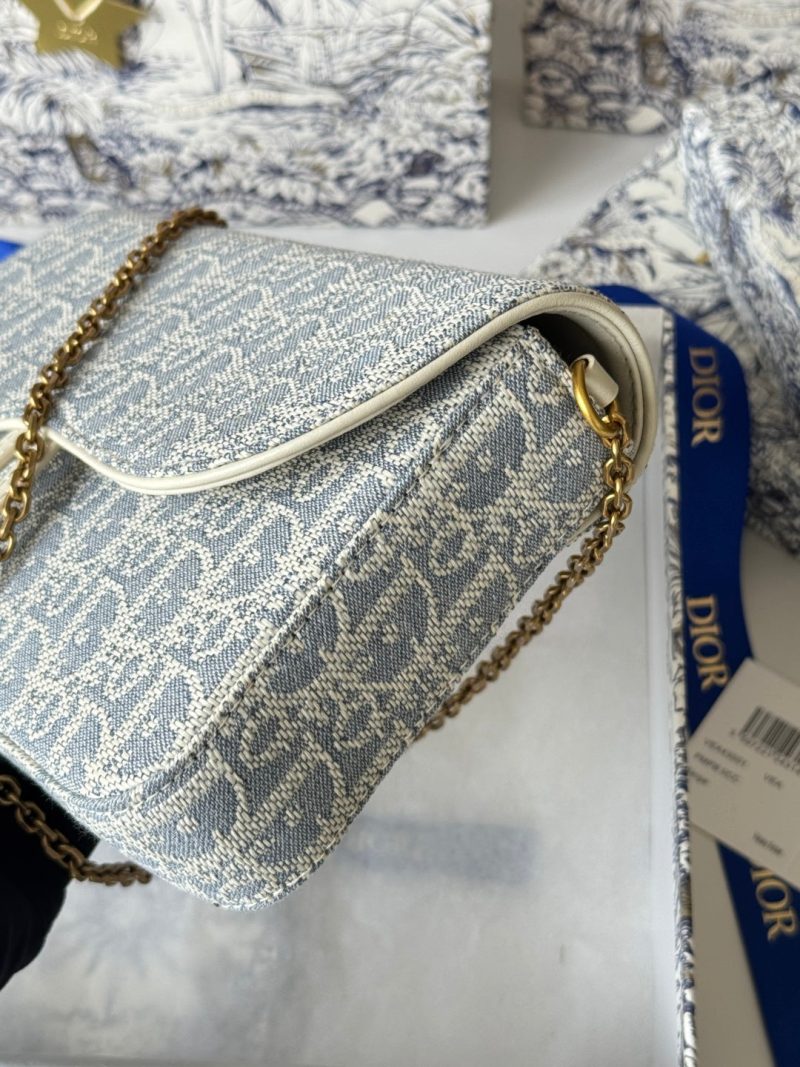 CD Medium Saddle Pouch with Chain 21.5cm White Grey Jacquard Cowhide GHW