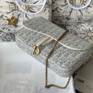 CD Medium Saddle Pouch with Chain 21.5cm White Grey Jacquard Cowhide GHW