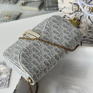 CD Medium Saddle Pouch with Chain 21.5cm White Grey Jacquard Cowhide GHW