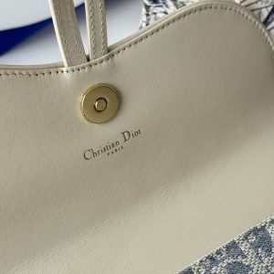 CD Medium Saddle Pouch with Chain 21.5cm White Grey Jacquard Cowhide GHW