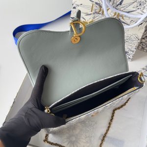 CD Medium Saddle Pouch with Chain 21.5cm Grayish Jacquard Cowhide GHW