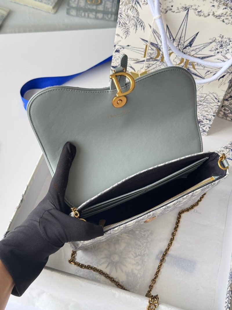 CD Medium Saddle Pouch with Chain 21.5cm Grayish Jacquard Cowhide GHW