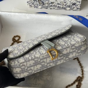 CD Medium Saddle Pouch with Chain 21.5cm Grayish Jacquard Cowhide GHW