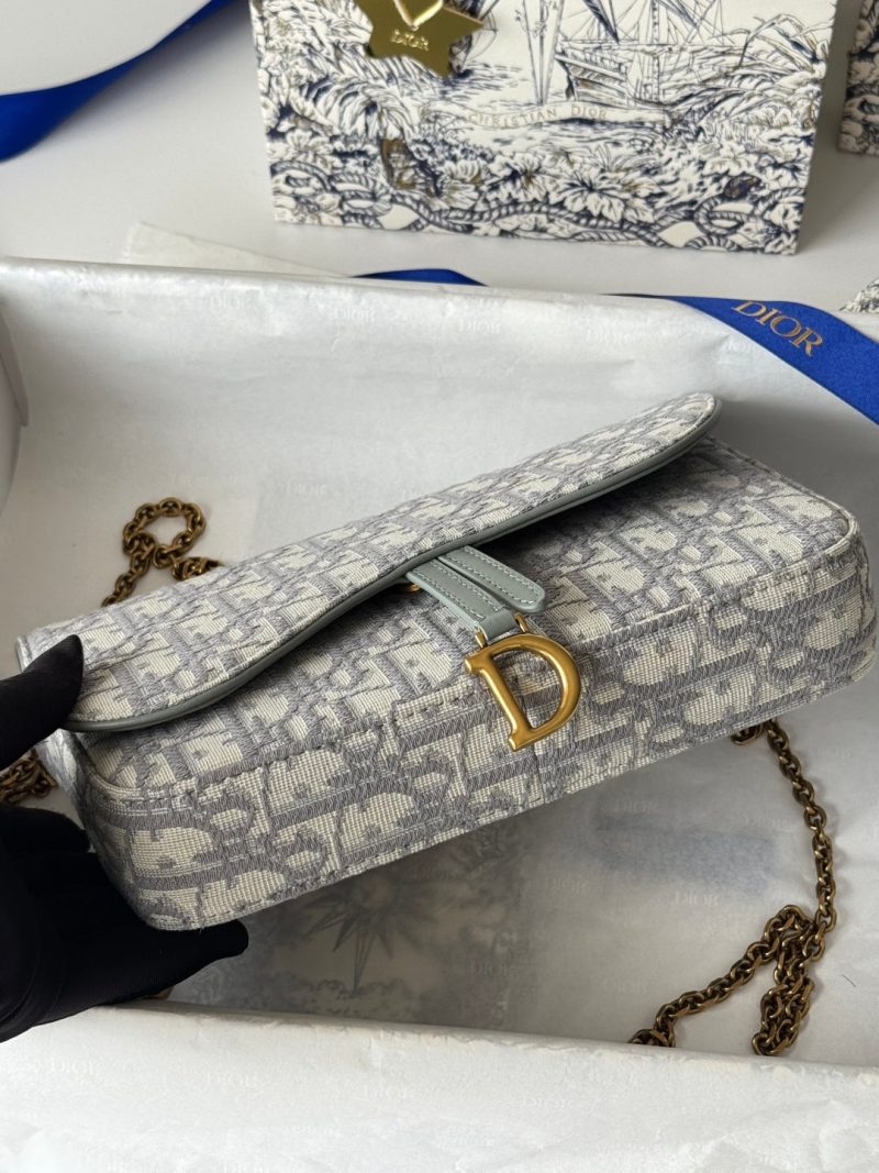 CD Medium Saddle Pouch with Chain 21.5cm Grayish Jacquard Cowhide GHW