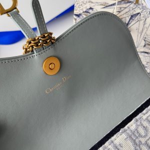 CD Medium Saddle Pouch with Chain 21.5cm Grayish Jacquard Cowhide GHW