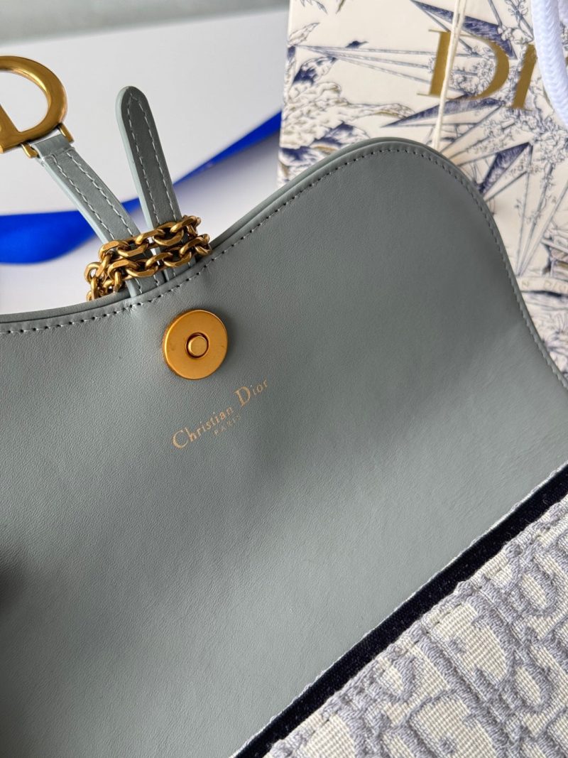 CD Medium Saddle Pouch with Chain 21.5cm Grayish Jacquard Cowhide GHW