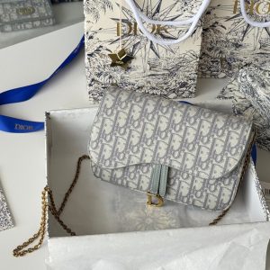 CD Medium Saddle Pouch with Chain 21.5cm Grayish Jacquard Cowhide GHW