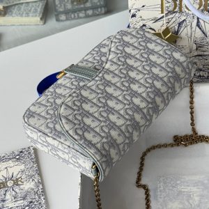 CD Medium Saddle Pouch with Chain 21.5cm Grayish Jacquard Cowhide GHW