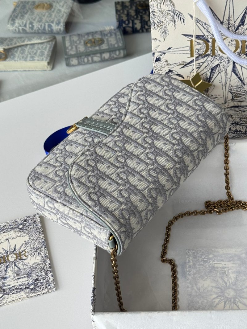 CD Medium Saddle Pouch with Chain 21.5cm Grayish Jacquard Cowhide GHW