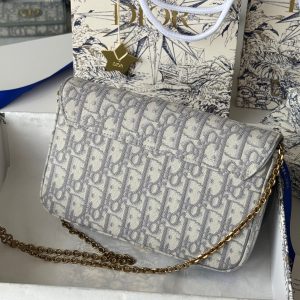 CD Medium Saddle Pouch with Chain 21.5cm Grayish Jacquard Cowhide GHW