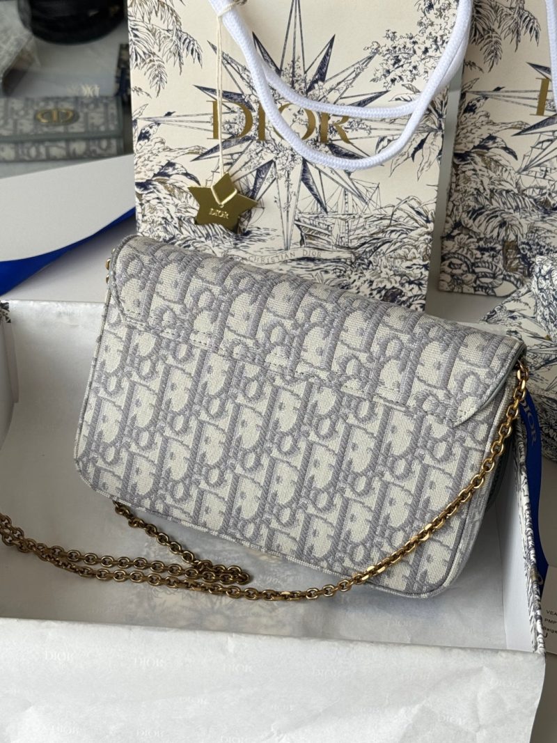 CD Medium Saddle Pouch with Chain 21.5cm Grayish Jacquard Cowhide GHW