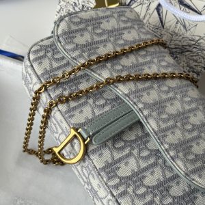 CD Medium Saddle Pouch with Chain 21.5cm Grayish Jacquard Cowhide GHW