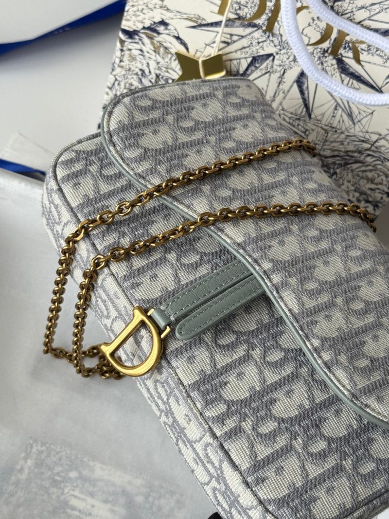 CD Medium Saddle Pouch with Chain 21.5cm Grayish Jacquard Cowhide GHW