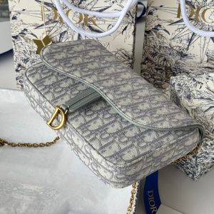 CD Medium Saddle Pouch with Chain 21.5cm Grayish Jacquard Cowhide GHW