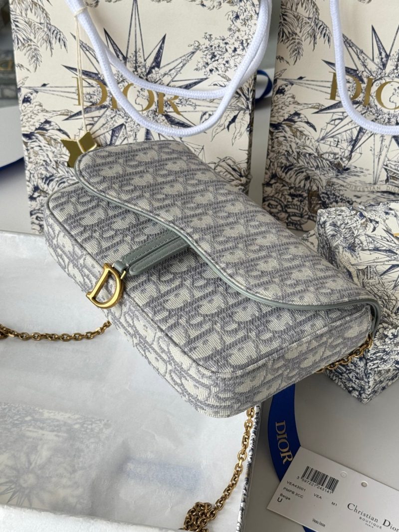 CD Medium Saddle Pouch with Chain 21.5cm Grayish Jacquard Cowhide GHW