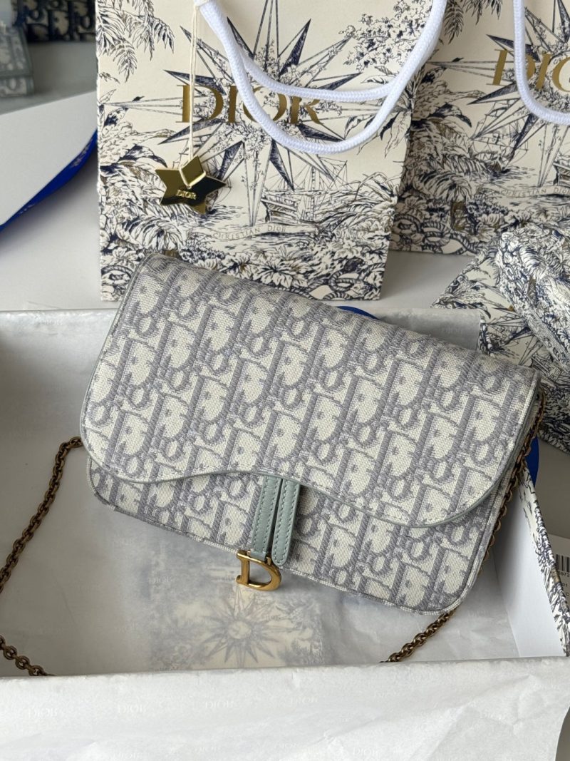 CD Medium Saddle Pouch with Chain 21.5cm Grayish Jacquard Cowhide GHW