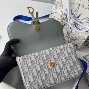 CD Medium Saddle Pouch with Chain 21.5cm Grayish Jacquard Cowhide GHW