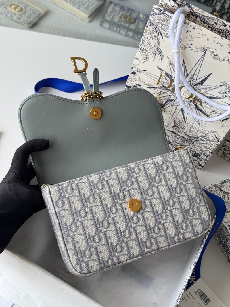 CD Medium Saddle Pouch with Chain 21.5cm Grayish Jacquard Cowhide GHW