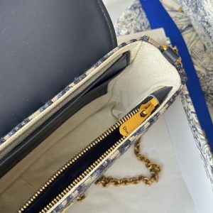 CD Medium Saddle Pouch with Chain 21.5cm Blue Jacquard Cowhide GHW