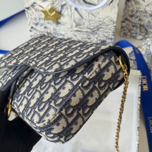 CD Medium Saddle Pouch with Chain 21.5cm Blue Jacquard Cowhide GHW