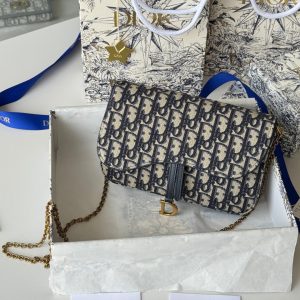 CD Medium Saddle Pouch with Chain 21.5cm Blue Jacquard Cowhide GHW