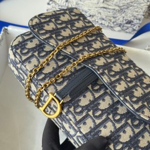 CD Medium Saddle Pouch with Chain 21.5cm Blue Jacquard Cowhide GHW