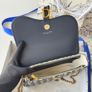 CD Medium Saddle Pouch with Chain 21.5cm Blue Jacquard Cowhide GHW