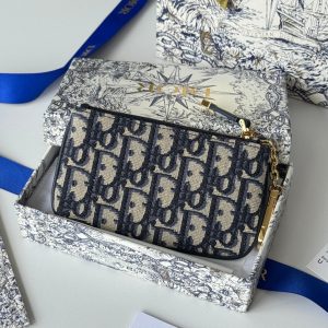 CD 30 Montaigne Coin Purse Key Bag Blue Jacquard GHW