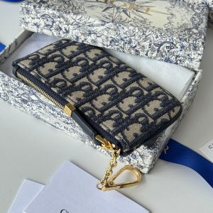 CD 30 Montaigne Coin Purse Key Bag Blue Jacquard GHW