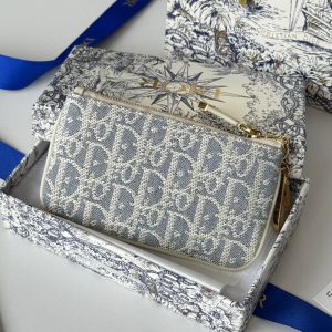 CD 30 Montaigne Coin Purse Key Bag Grey White Jacquard GHW