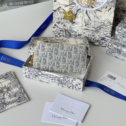 CD 30 Montaigne Coin Purse Key Bag Grey White Jacquard GHW