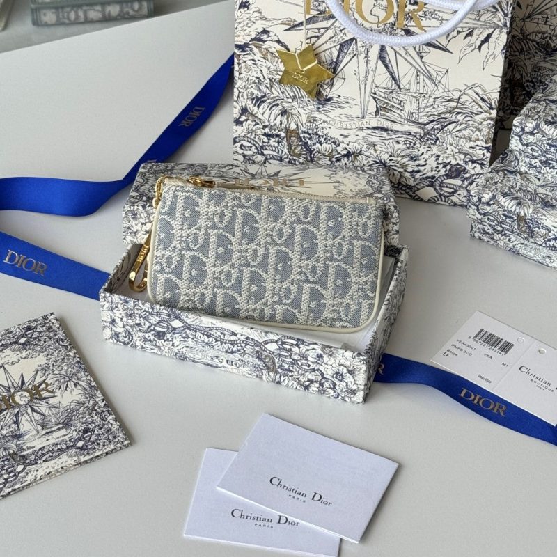 CD 30 Montaigne Coin Purse Key Bag Grey White Jacquard GHW