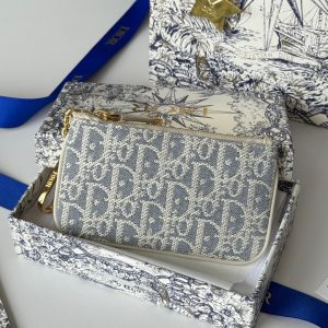 CD 30 Montaigne Coin Purse Key Bag Grey White Jacquard GHW