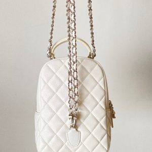 Chanel 25 Backpack 18cm White Caviar Leather